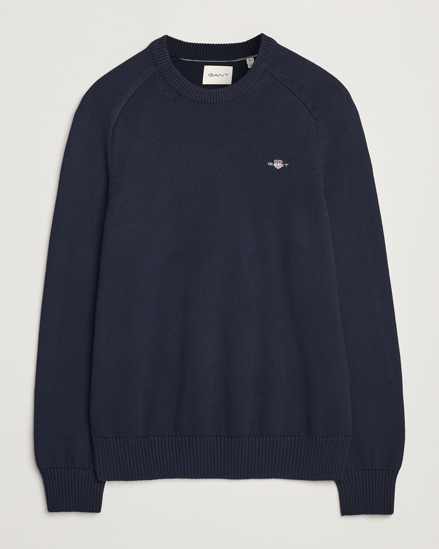 Herr | Tröjor | GANT | Casual Cotton Saddle C-neck Evening Blue