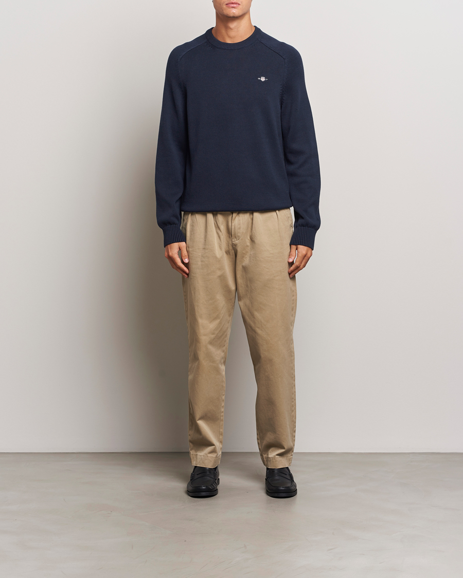 Herr | Tröjor | GANT | Casual Cotton Saddle C-neck Evening Blue