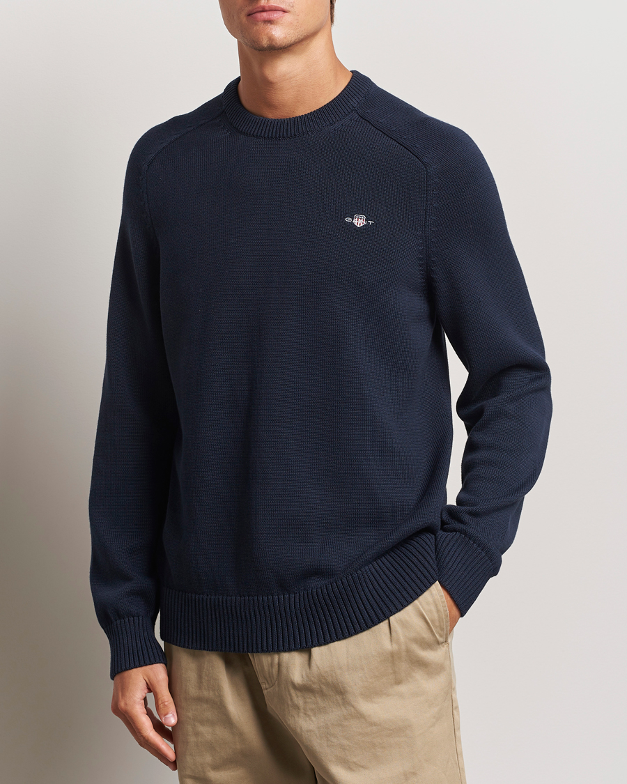 Herr | Tröjor | GANT | Casual Cotton Saddle C-neck Evening Blue