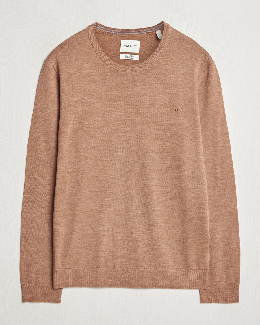 Herr | Tröjor | GANT | Extrafine Merino Wool C-Neck Dk Sand Melange