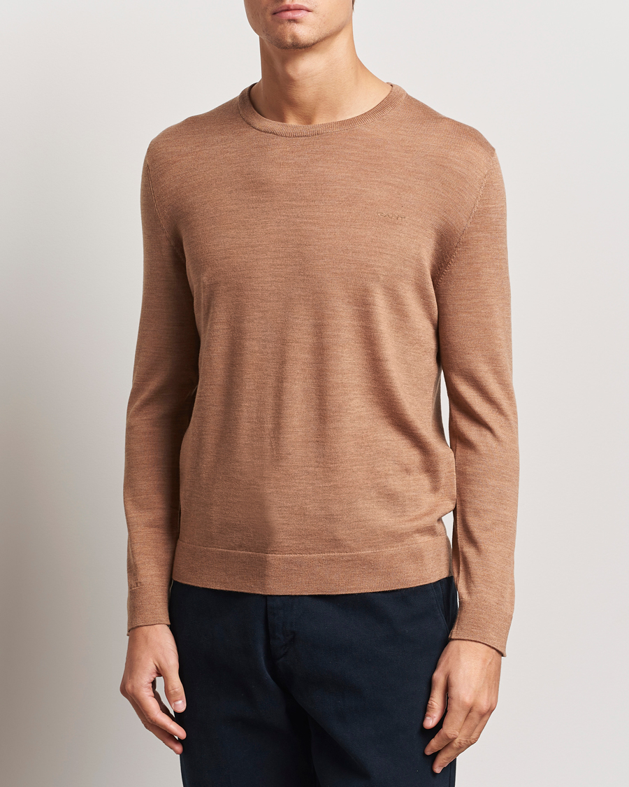 Herr | Tröjor | GANT | Extrafine Merino Wool C-Neck Dk Sand Melange