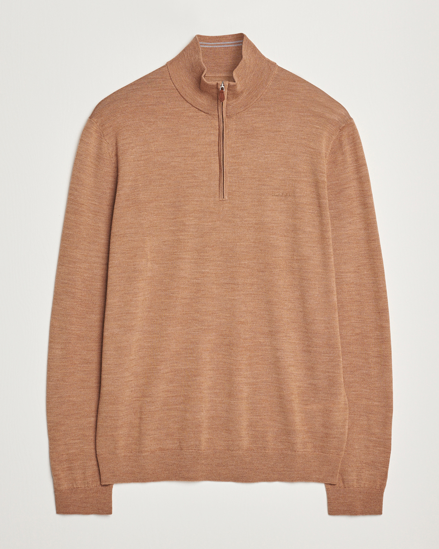 Herr | Tröjor | GANT | Extrafine Merino Wool Half Zip Dk Sand Melange