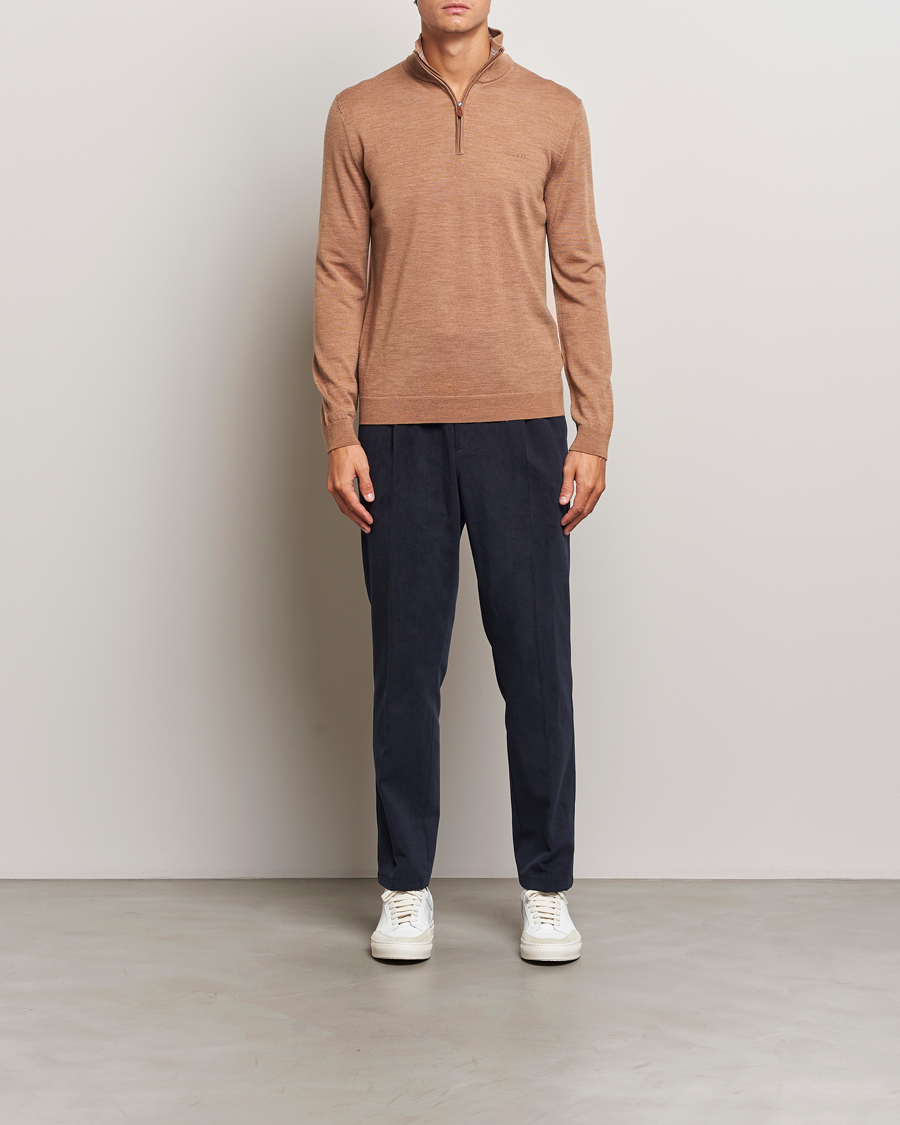 Herr | Tröjor | GANT | Extrafine Merino Wool Half Zip Dk Sand Melange