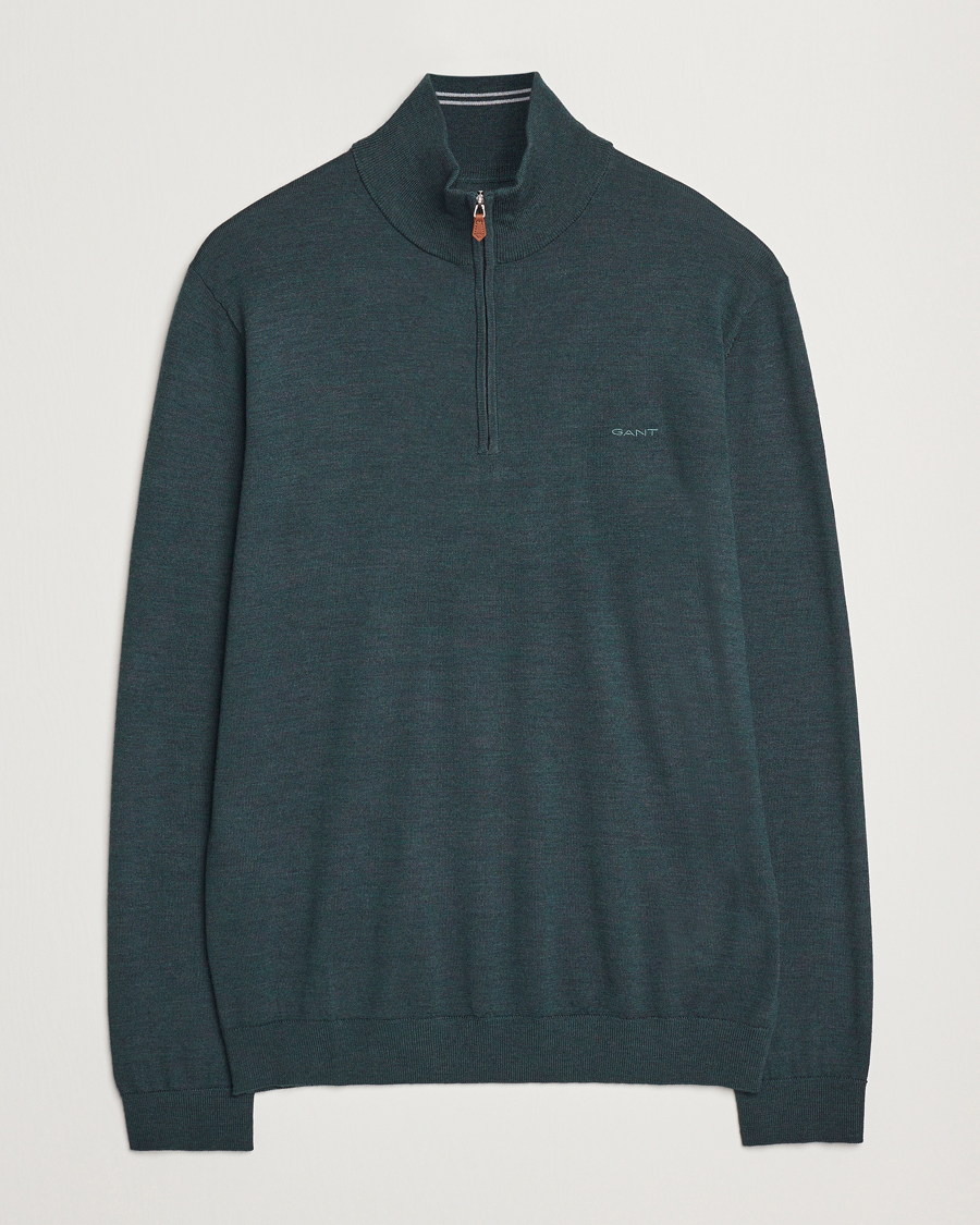 Herr | Tröjor | GANT | Extrafine Merino Wool Half Zip Tartan Green