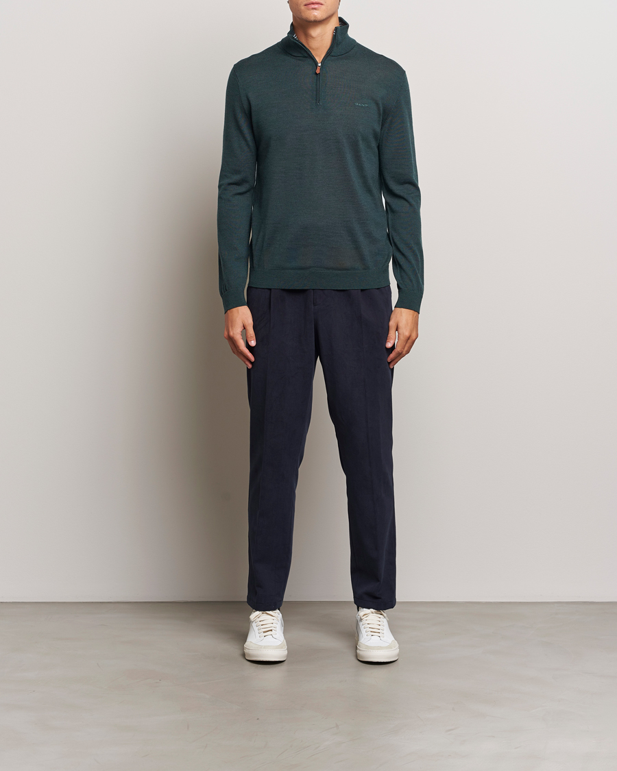 Herr | Tröjor | GANT | Extrafine Merino Wool Half Zip Tartan Green
