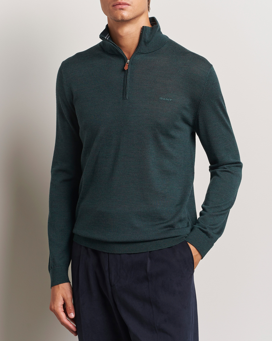 Herr | Tröjor | GANT | Extrafine Merino Wool Half Zip Tartan Green