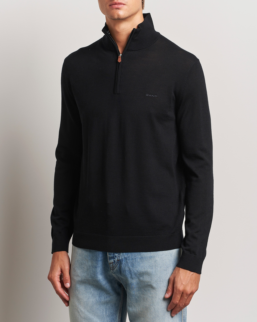 Herr | Tröjor | GANT | Extrafine Merino Wool Half Zip Black