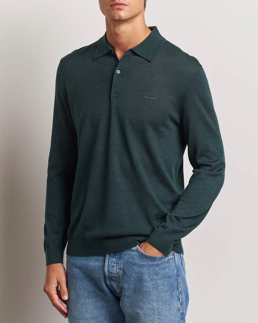 Herr | Tröjor | GANT | Extrafine Merino Wool Polo Tartan Green