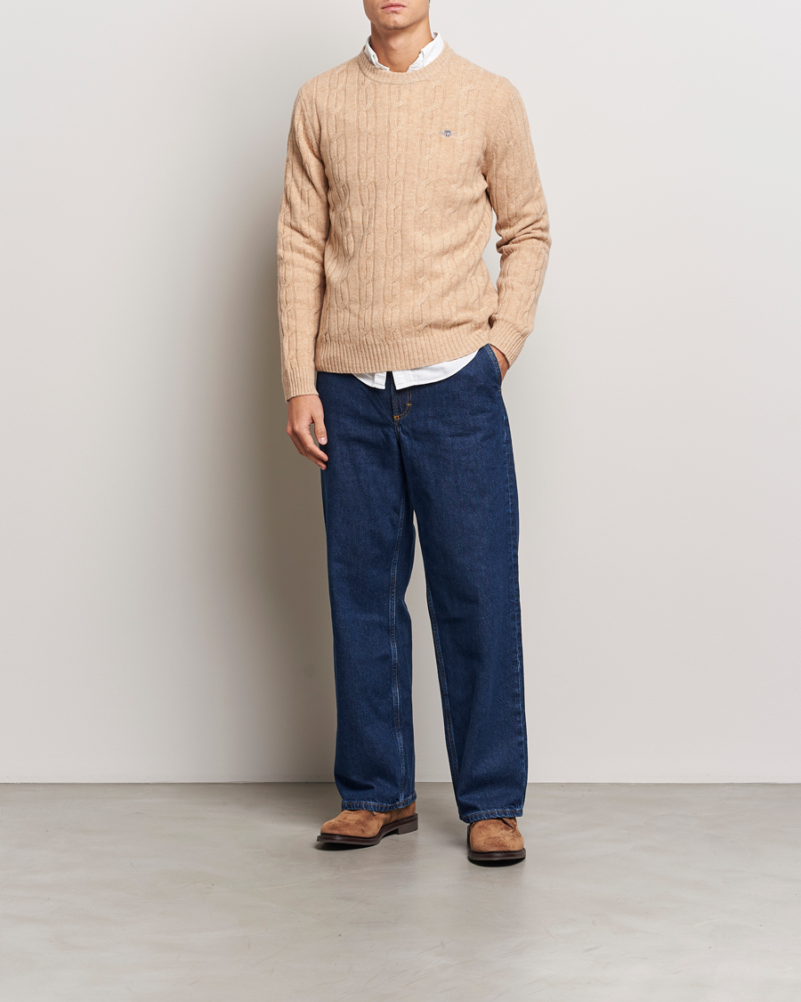 Herr | Tröjor | GANT | Lambswool Cable C-Neck Khaki Melange