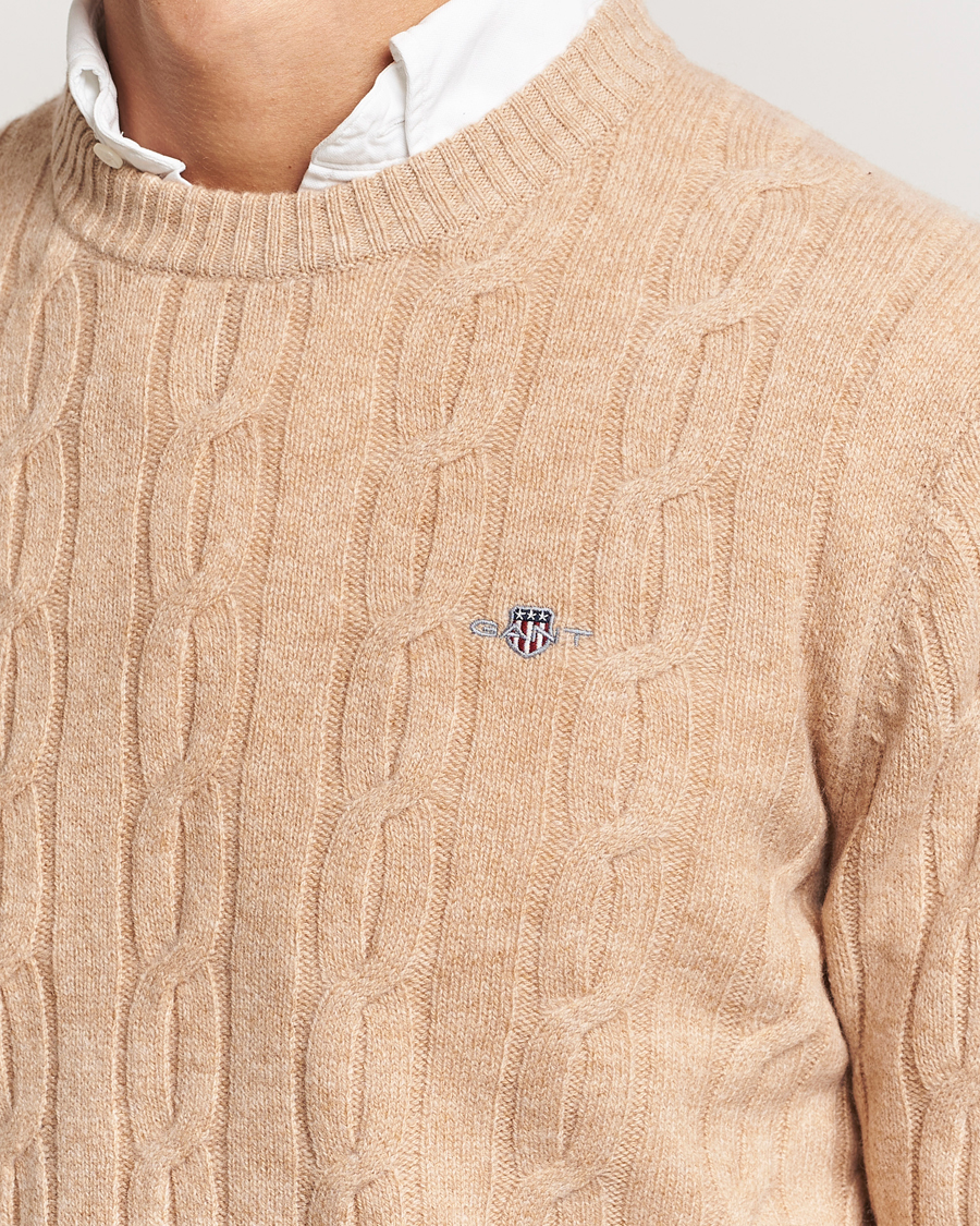 Herr | Tröjor | GANT | Lambswool Cable C-Neck Khaki Melange