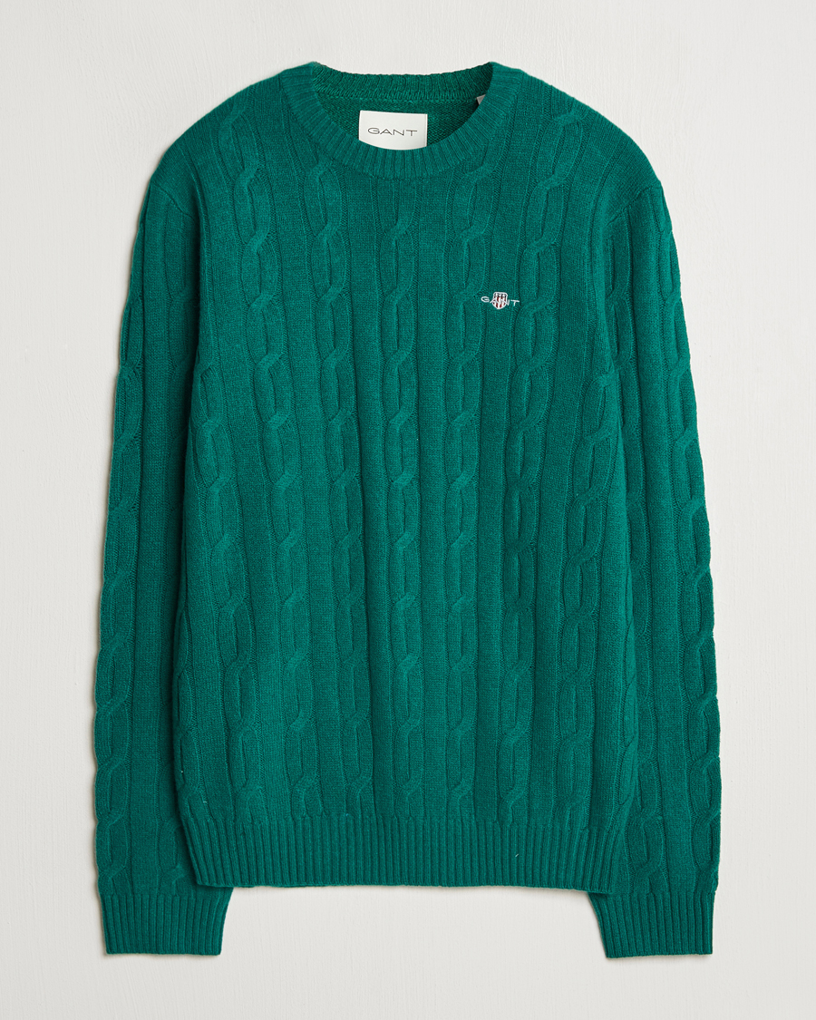 Herr | Tröjor | GANT | Lambswool Cable C-Neck Deep Forest Green