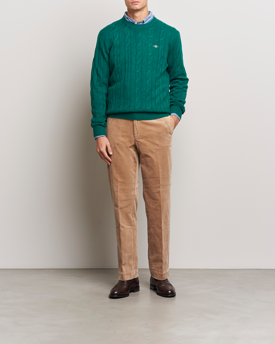 Herr | Tröjor | GANT | Lambswool Cable C-Neck Deep Forest Green