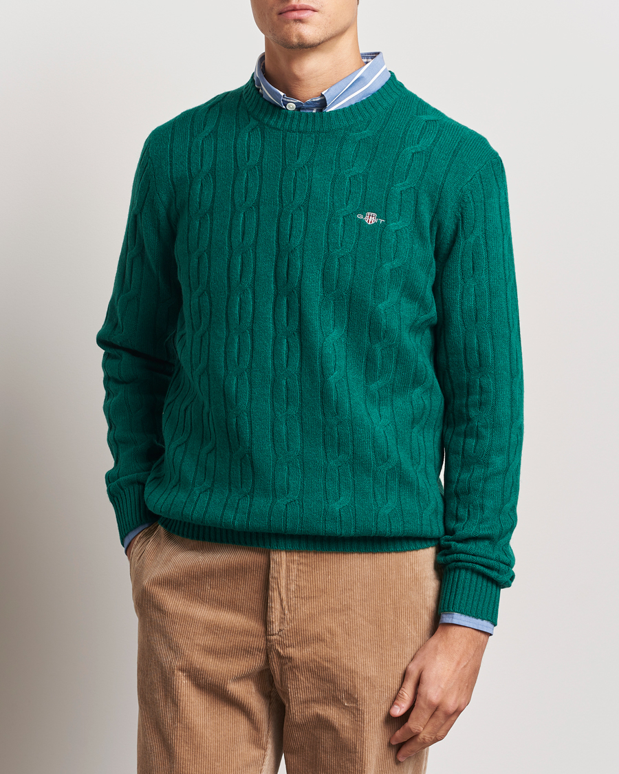 Herr | Tröjor | GANT | Lambswool Cable C-Neck Deep Forest Green