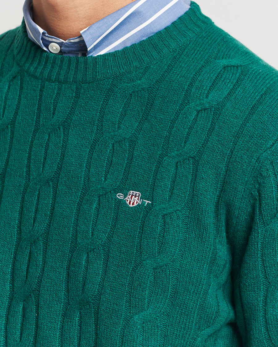 Herr | Tröjor | GANT | Lambswool Cable C-Neck Deep Forest Green