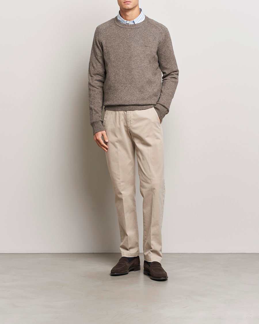 Herr | Tröjor | GANT | Wool Blend C-Neck Dark Hazelnut Melange