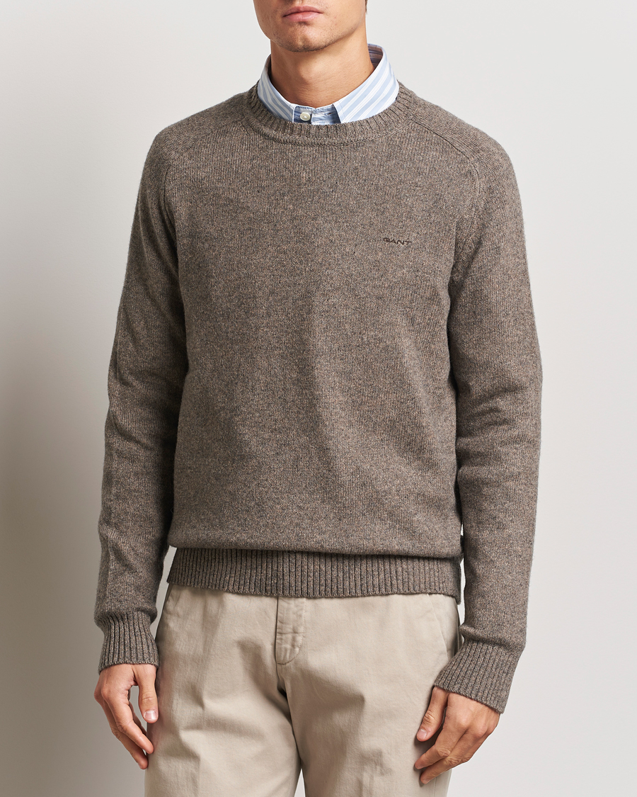 Herr | Tröjor | GANT | Wool Blend C-Neck Dark Hazelnut Melange