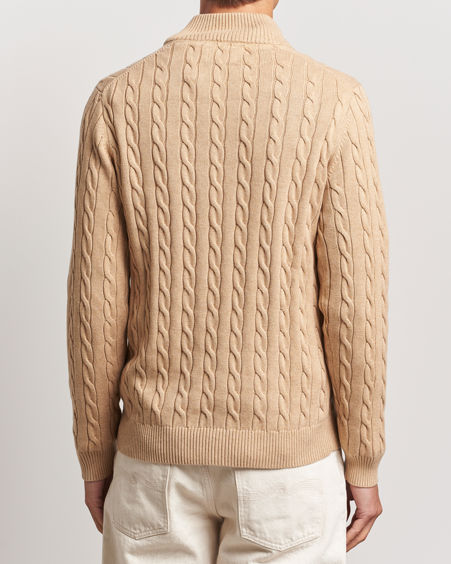 Herr | Tröjor | GANT | Cotton Cable Half Zip Khaki Melange