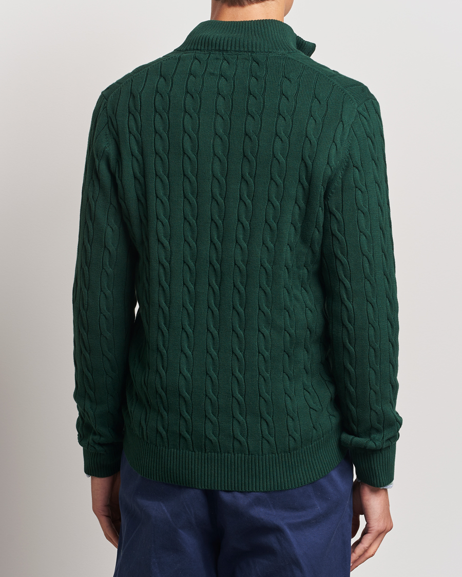 Herr | Tröjor | GANT | Cotton Cable Half Zip Tartan Green
