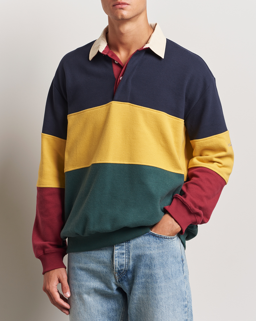 Herr | Tröjor | GANT | Sweat Color Block Heavy Rugger Evening Blue