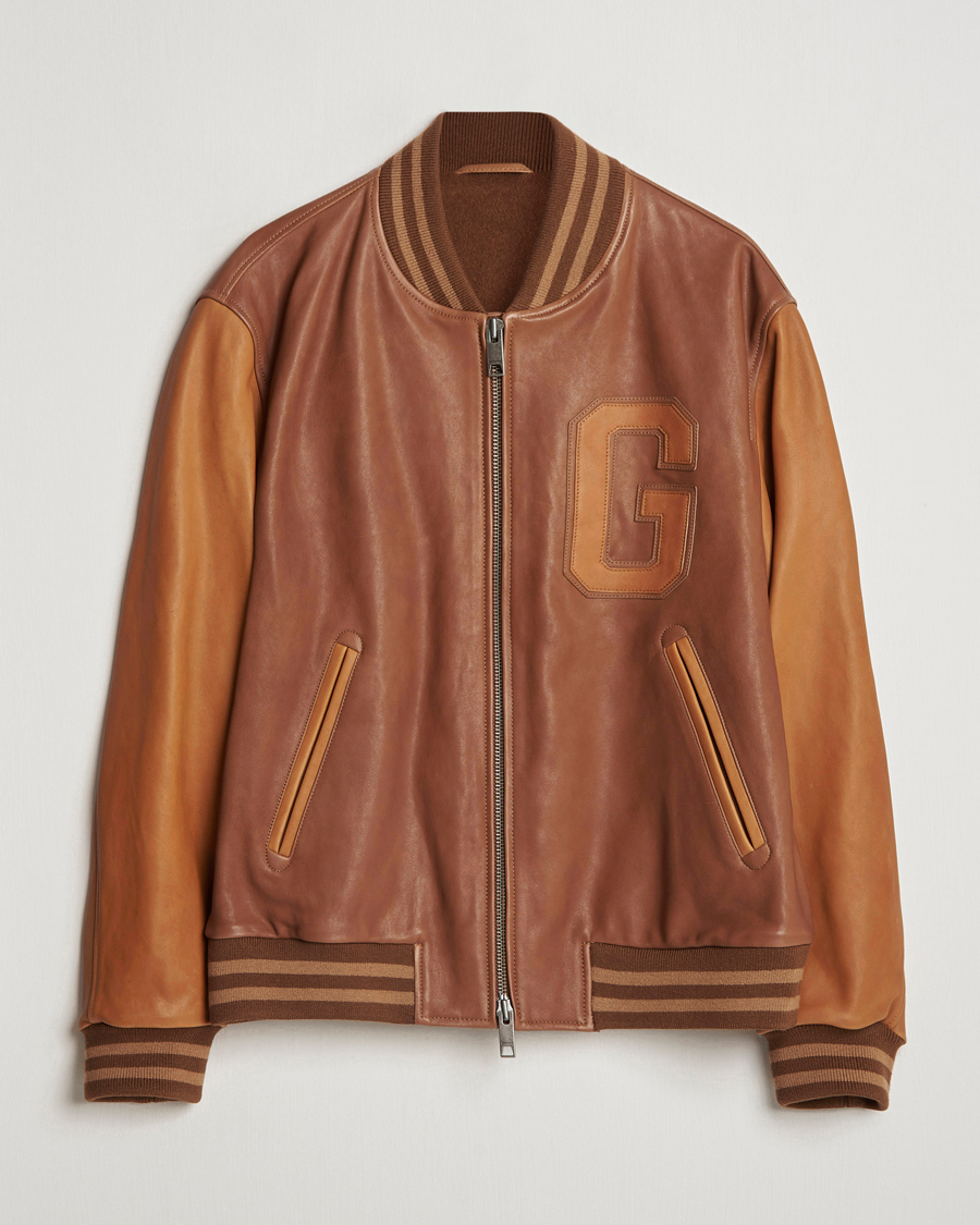 Herr | Jackor | Gant | Leather Varsity Jacket Brown Sugar
