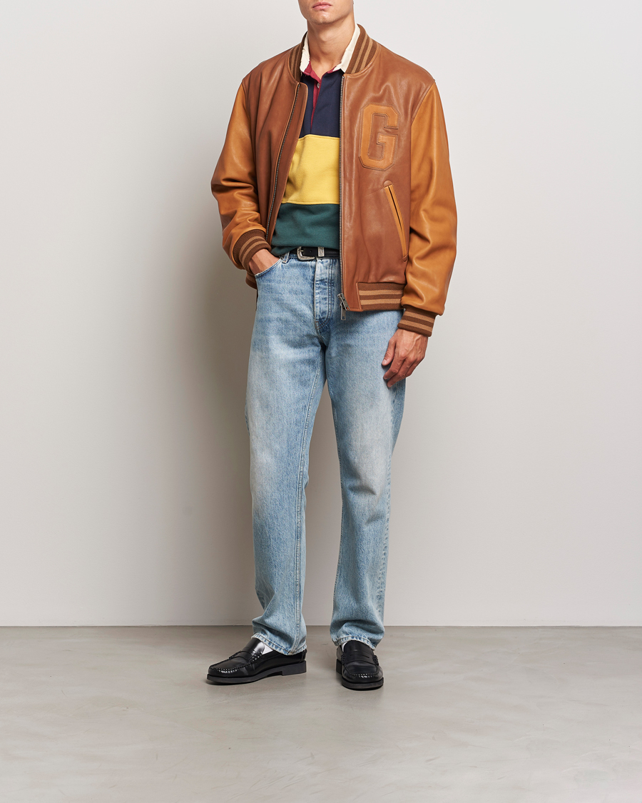 Herr | Jackor | Gant | Leather Varsity Jacket Brown Sugar
