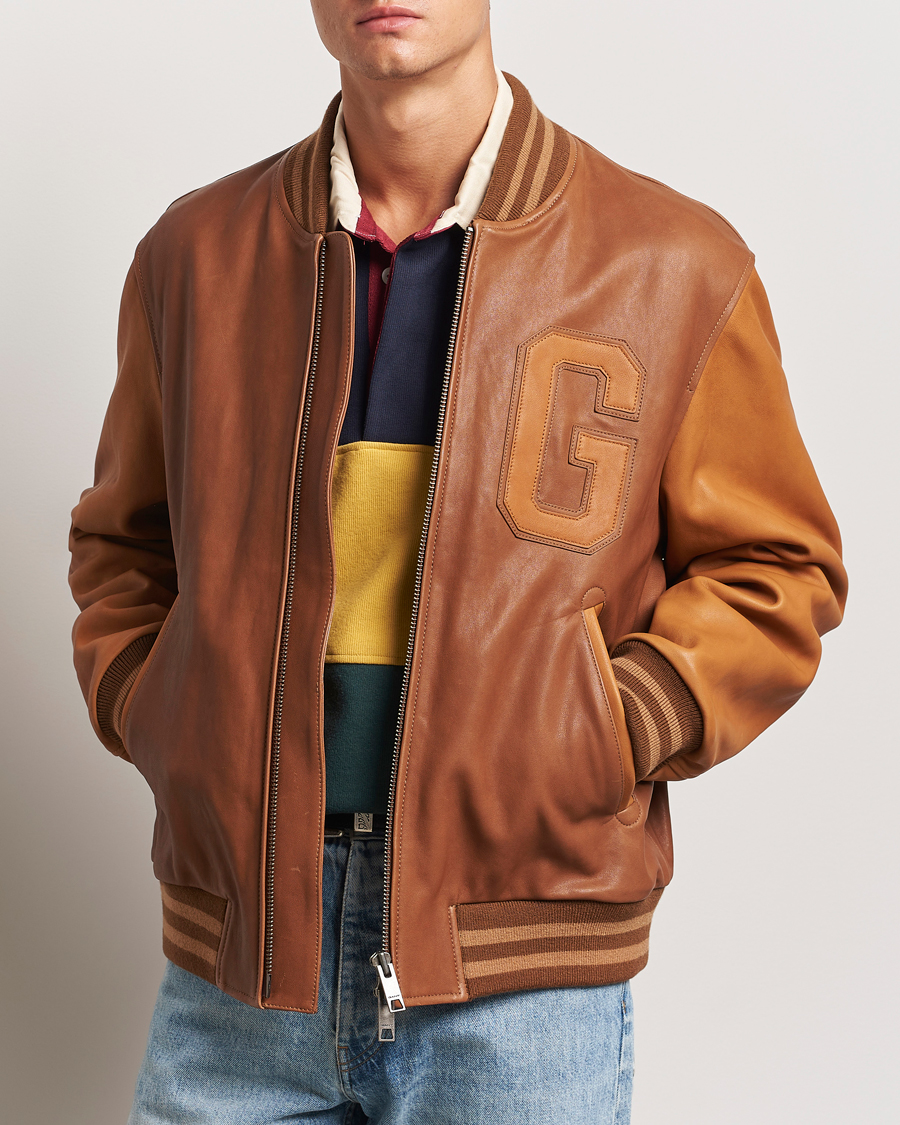 Herr | Jackor | Gant | Leather Varsity Jacket Brown Sugar