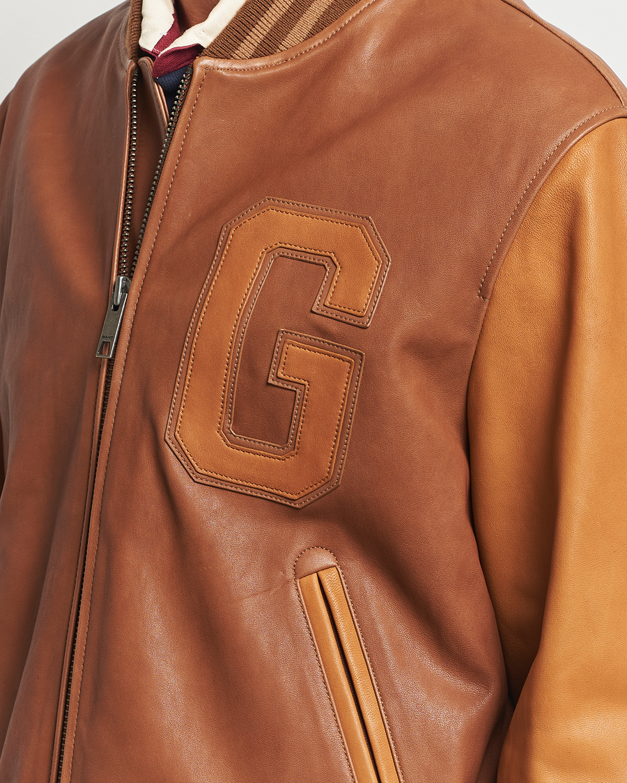 Herr | Jackor | Gant | Leather Varsity Jacket Brown Sugar