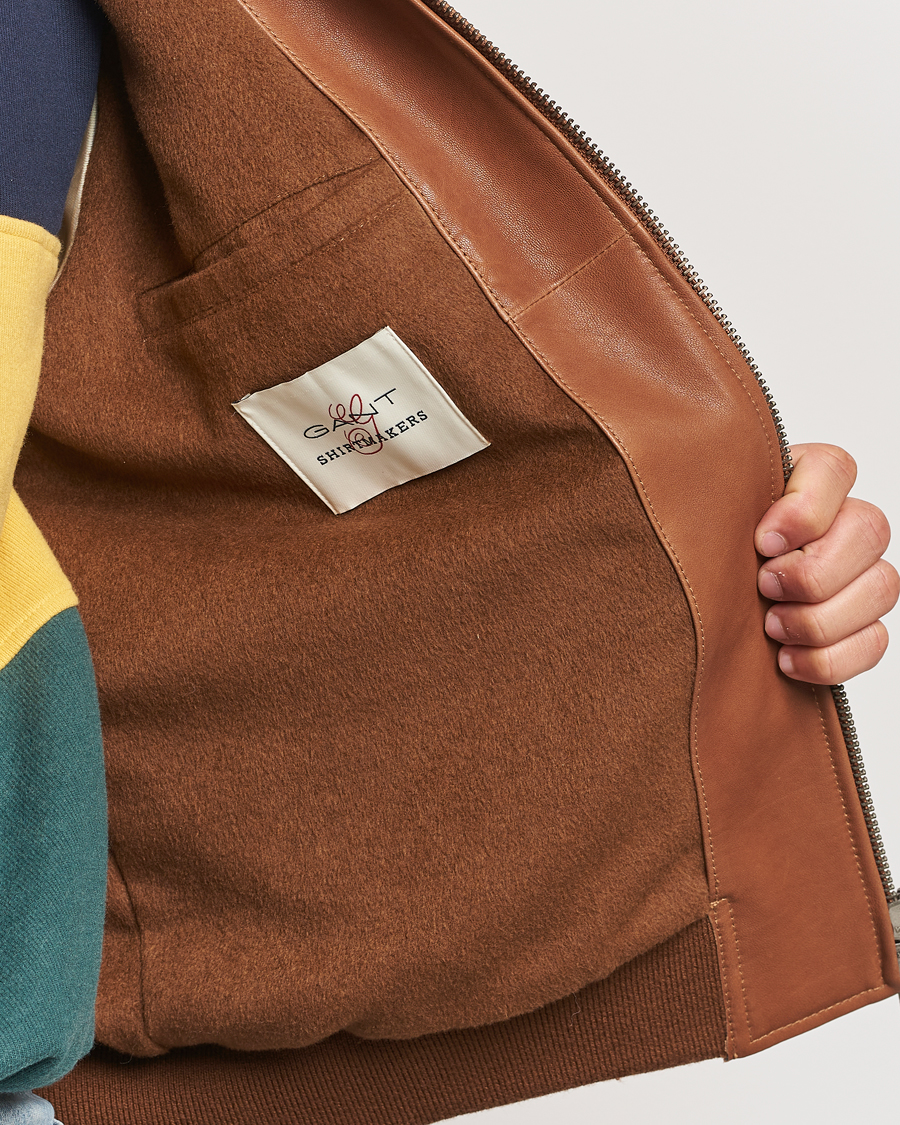Herr | Jackor | Gant | Leather Varsity Jacket Brown Sugar