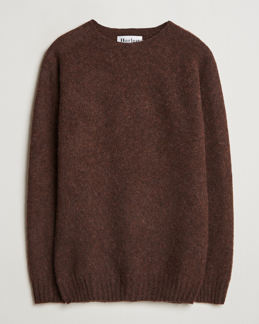 Herr | Tröjor | Harley Of Scotland | Brushed Supersoft Lambswool Crewneck Coffee