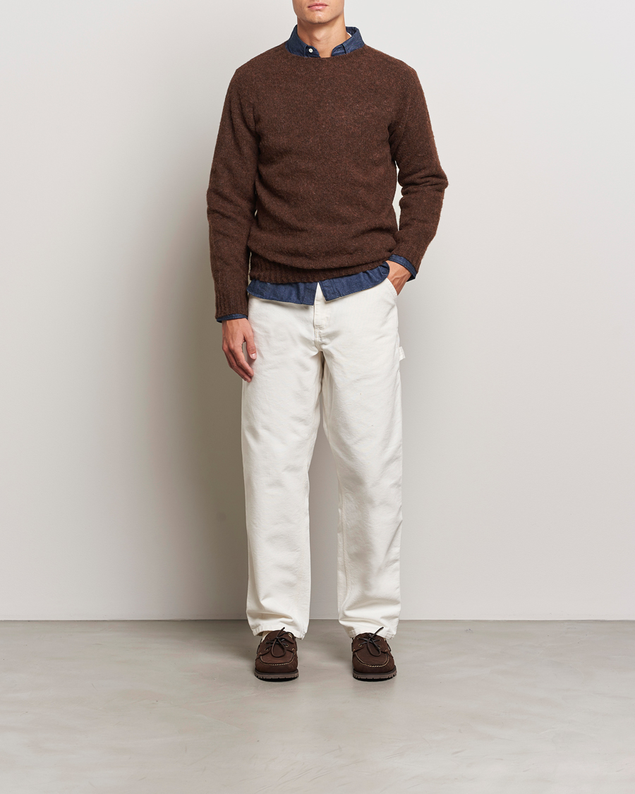 Herr | Tröjor | Harley Of Scotland | Brushed Supersoft Lambswool Crewneck Coffee