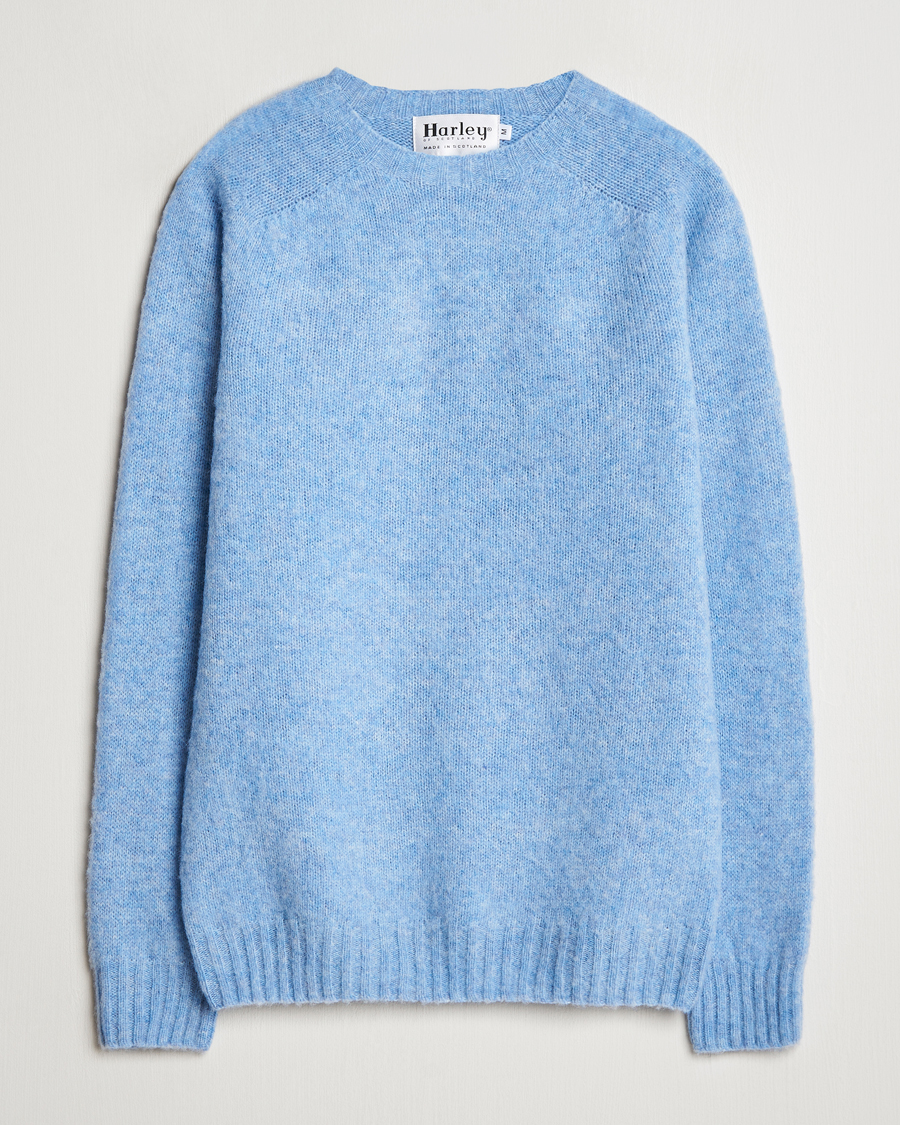 Herr | Tröjor | Harley Of Scotland | Brushed Supersoft Lambswool Crewneck Ice Sea