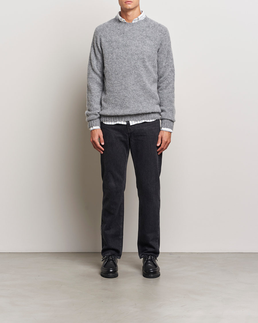 Herr | Tröjor | Harley Of Scotland | Brushed Supersoft Lambswool Crewneck Medium Grey