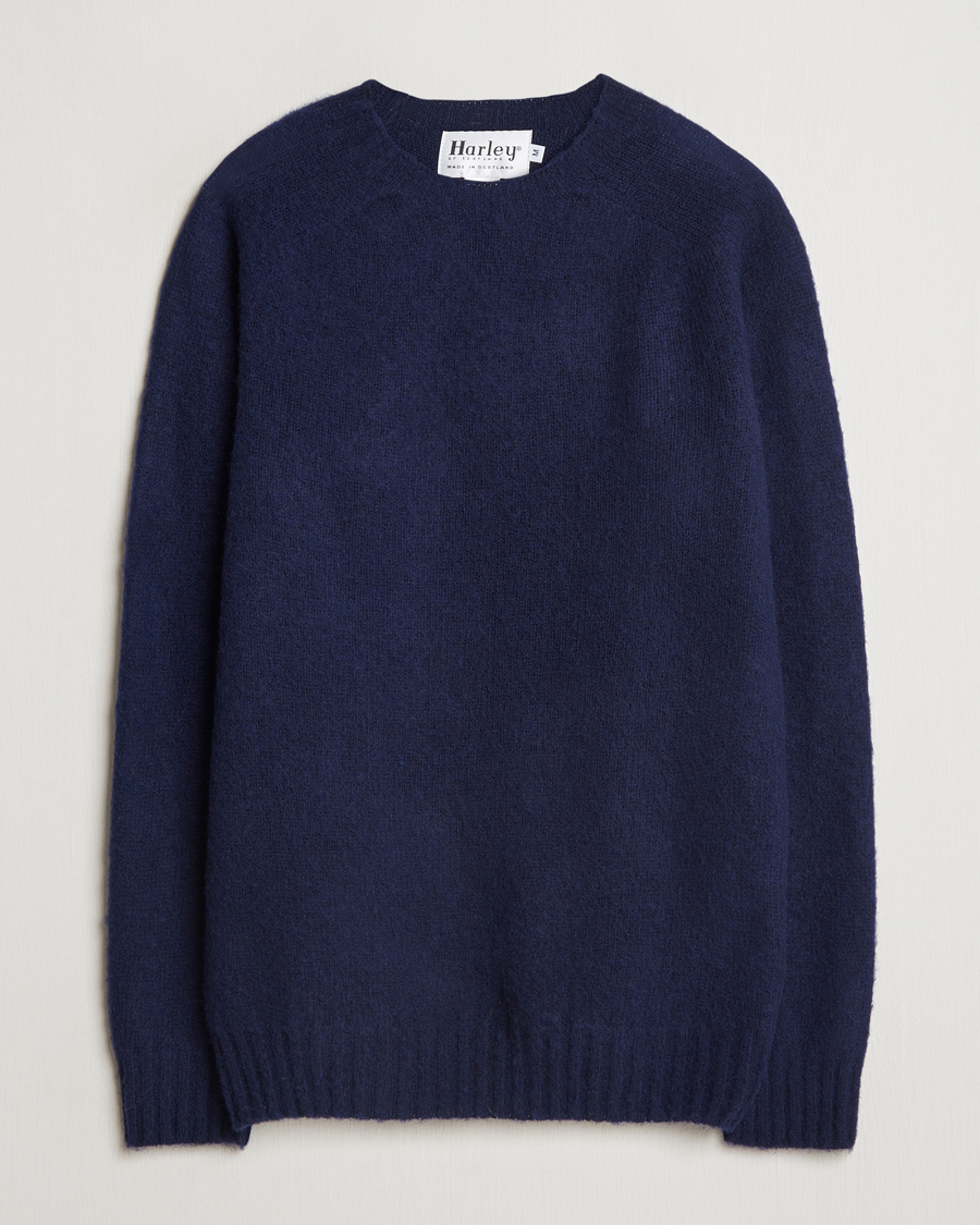 Herr | Tröjor | Harley Of Scotland | Brushed Supersoft Lambswool Crewneck Navy