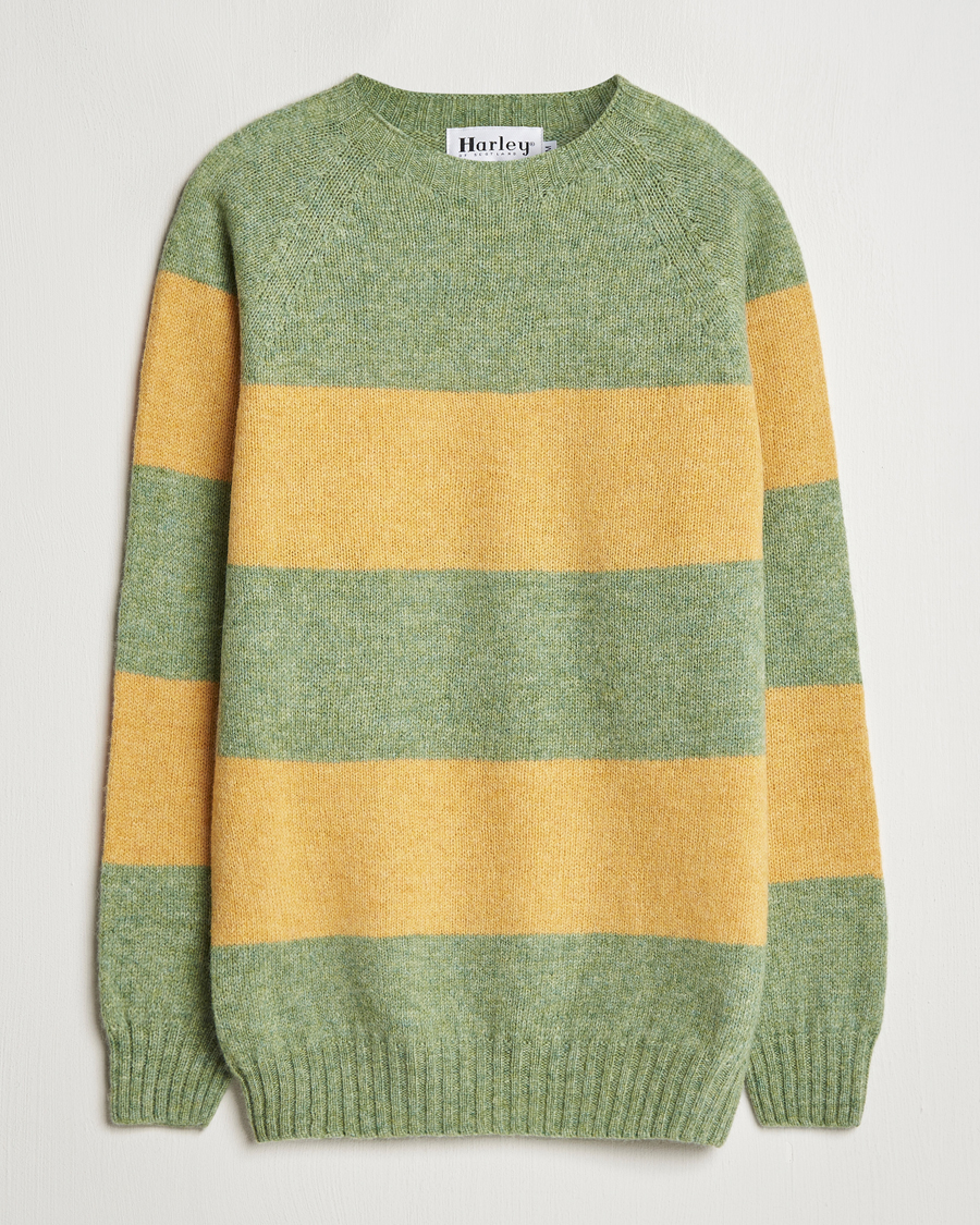 Herr | Tröjor | Harley Of Scotland | Block Stripe Lambswool Crewneck Yellow/Green