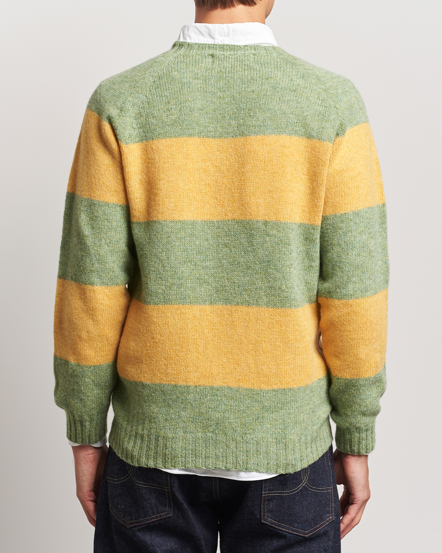 Herr | Tröjor | Harley Of Scotland | Block Stripe Lambswool Crewneck Yellow/Green