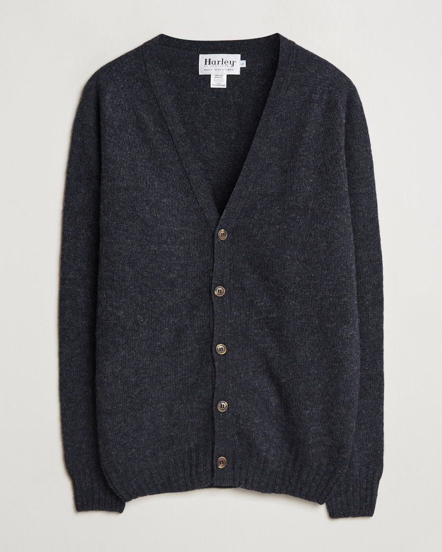 Herr | Tröjor | Harley Of Scotland | Supersoft Lambswool Cardigan Charcoal