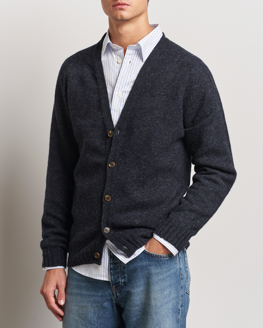 Herr | Tröjor | Harley Of Scotland | Supersoft Lambswool Cardigan Charcoal
