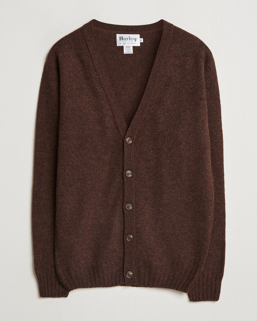 Herr | Tröjor | Harley Of Scotland | Supersoft Lambswool Cardigan Coffee