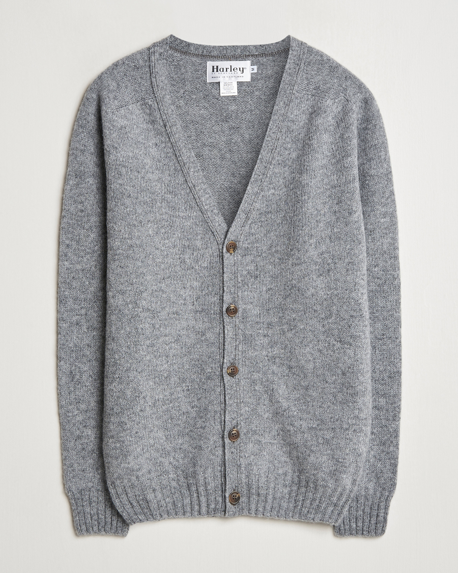 Herr | Tröjor | Harley Of Scotland | Supersoft Lambswool Cardigan Medium Grey