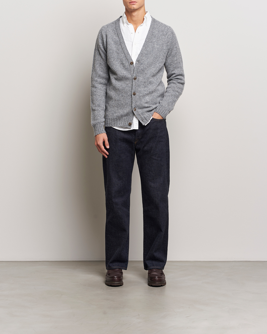 Herr | Tröjor | Harley Of Scotland | Supersoft Lambswool Cardigan Medium Grey