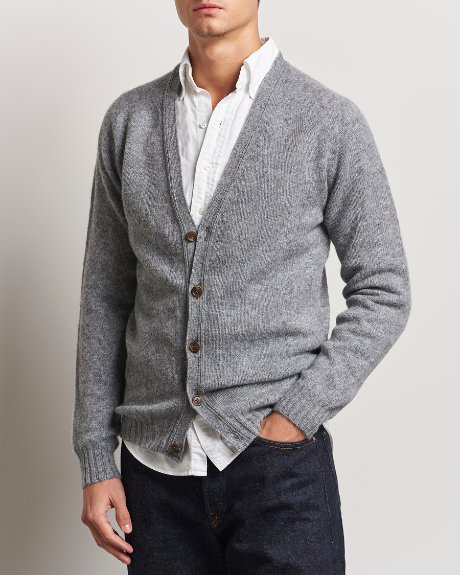 Herr | Tröjor | Harley Of Scotland | Supersoft Lambswool Cardigan Medium Grey