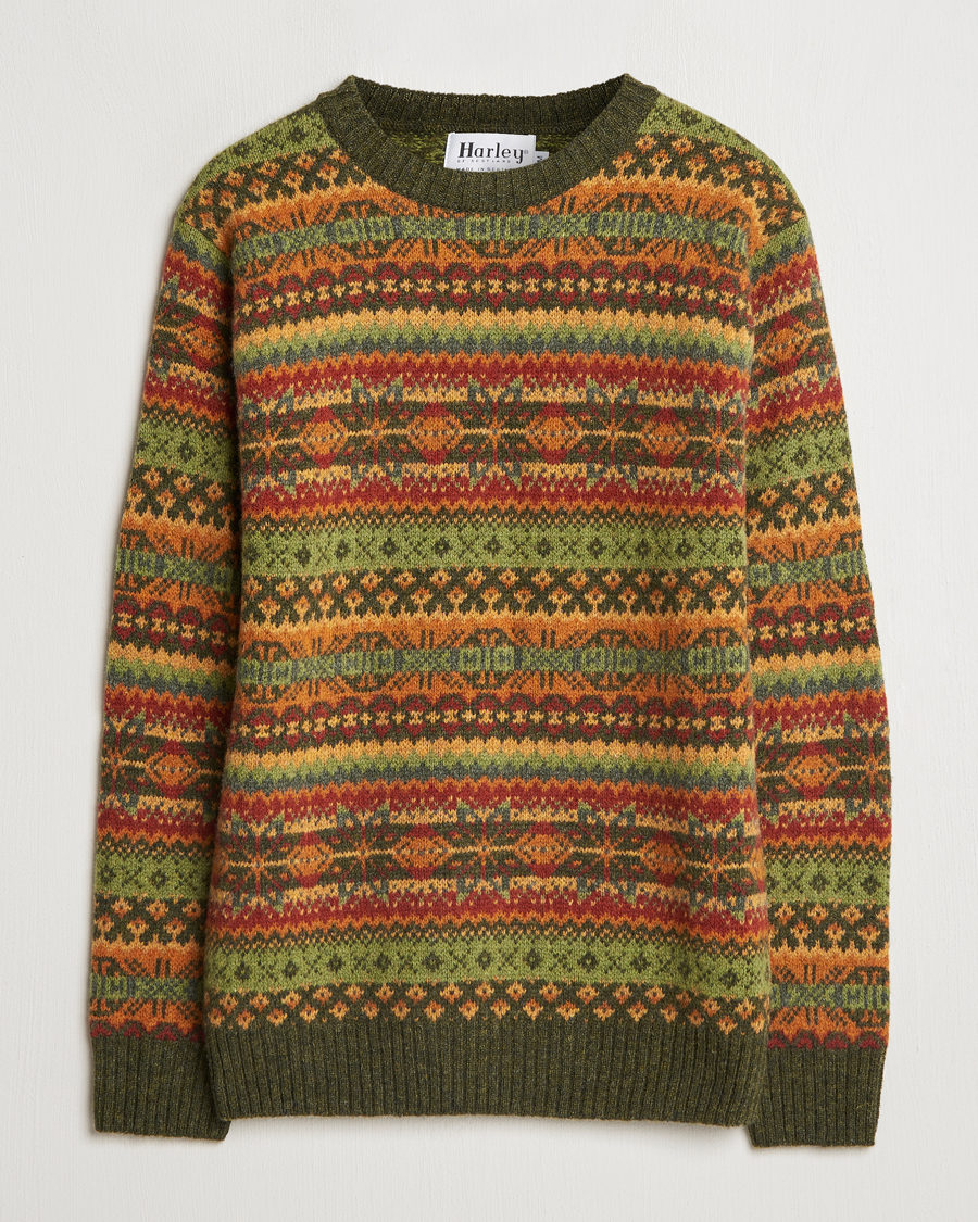 Herr | Tröjor | Harley Of Scotland | Supersoft Lambswool Fairisle Crewneck Green