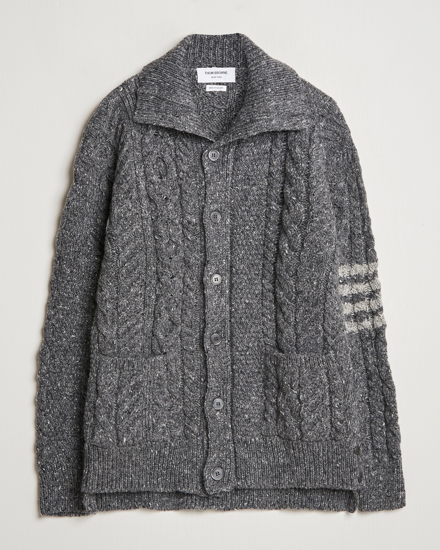 Herr | Tröjor | Thom Browne | Donegal Cable Cardigan Medium Grey
