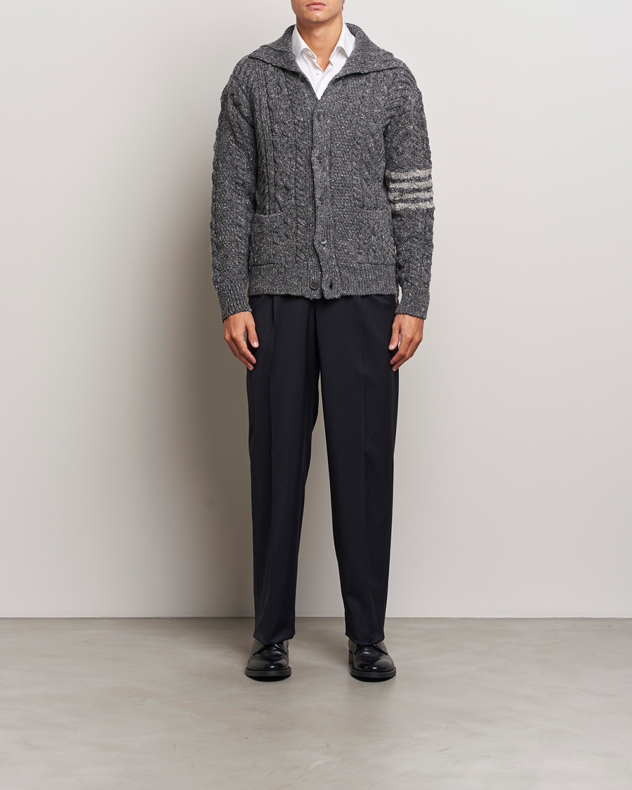 Herr | Tröjor | Thom Browne | Donegal Cable Cardigan Medium Grey