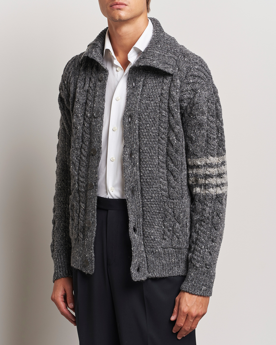 Herr | Tröjor | Thom Browne | Donegal Cable Cardigan Medium Grey