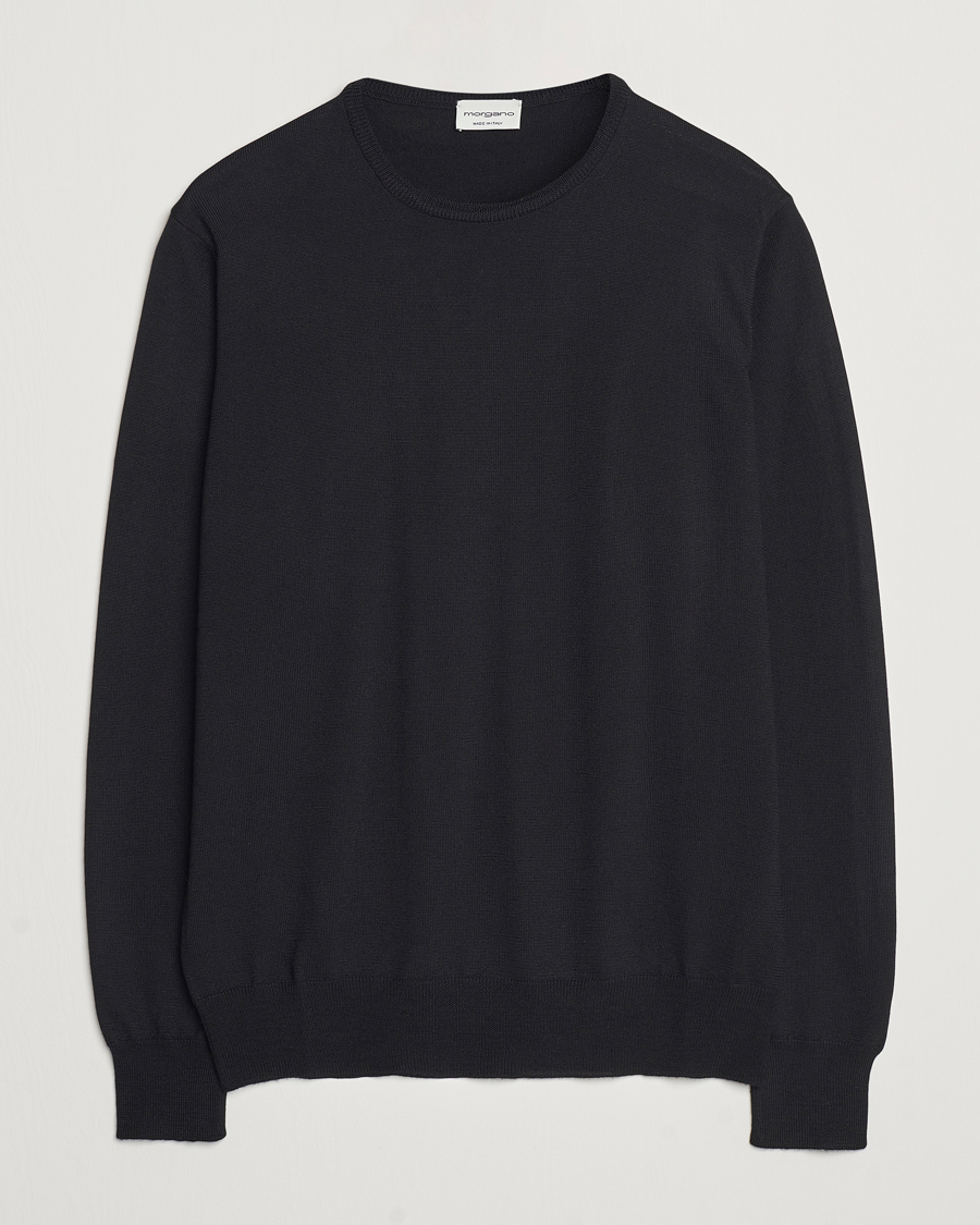 Herr | Tröjor | Morgano | Extra Fine Merino Wool Crewneck Black