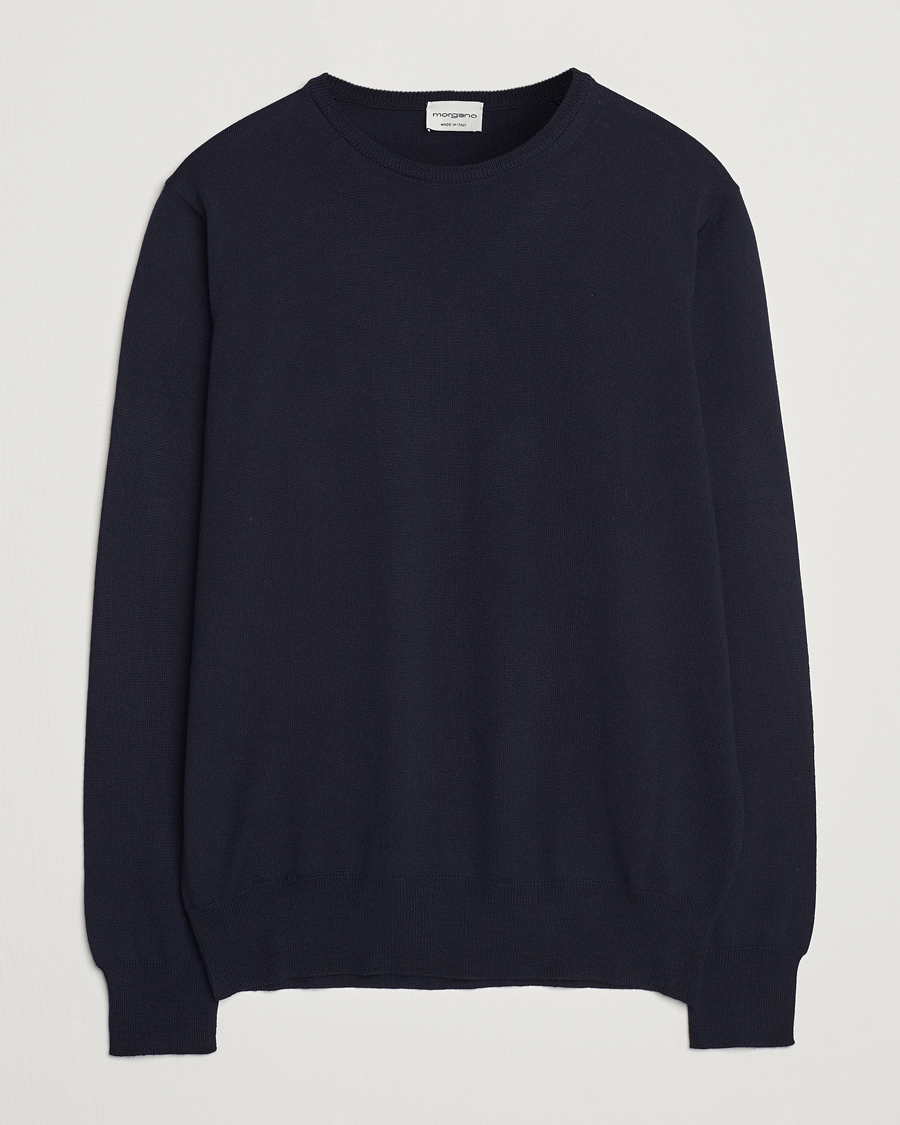 Herr | Tröjor | Morgano | Extra Fine Merino Wool Crewneck Navy