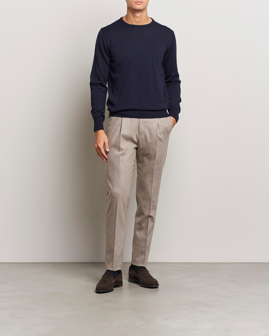 Herr | Tröjor | Morgano | Extra Fine Merino Wool Crewneck Navy