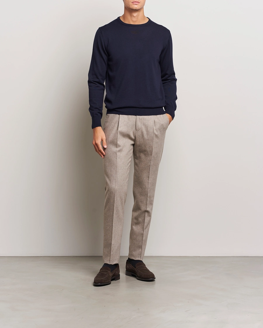 Herr | Tröjor | Morgano | Extra Fine Merino Wool Crewneck Navy