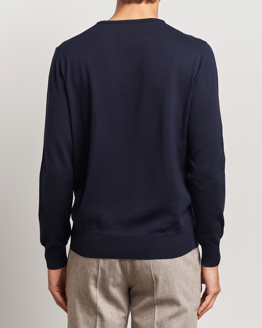 Herr | Tröjor | Morgano | Extra Fine Merino Wool Crewneck Navy